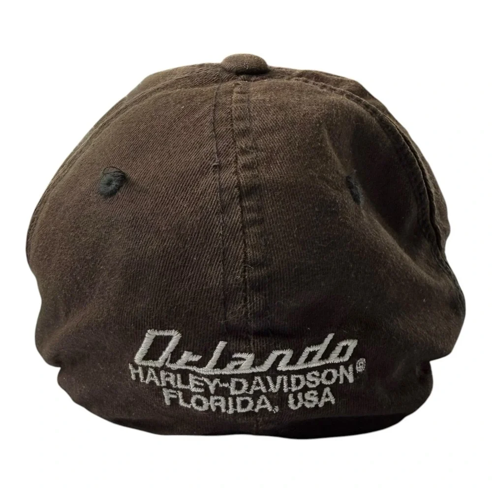 Harley Davidson Brown Flame Stretch Fit Hat Orlando Florida Embroidered